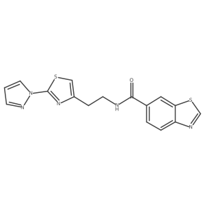 N-(2-(2-(1H-pyrazol-1-yl)thiazol-4-yl)ethyl)benzo[d]thiazole-6-carboxamide结构式