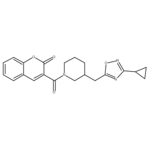 3-(3-((3-cyclopropyl-1,2,4-oxadiazol-5-yl)methyl)piperidine-1-carbonyl)-2H-chromen-2-one结构式