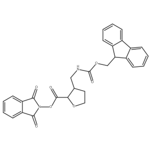 rac-1,3-dioxo-2,3-dihydro-1H-isoindol-2-yl (2R,3R)-3-[({[(9H-fluoren-9-yl)methoxy]carbonyl}amino)methyl]oxolane-2-carboxylate结构式