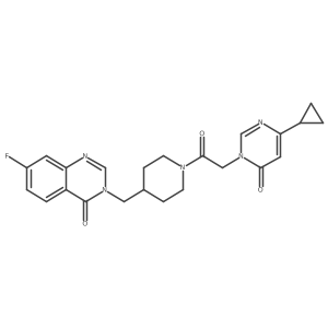 3-({1-[2-(4-Cyclopropyl-6-oxo-1,6-dihydropyrimidin-1-yl)acetyl]piperidin-4-yl}methyl)-7-fluoro-3,4-dihydroquinazolin-4-one结构式