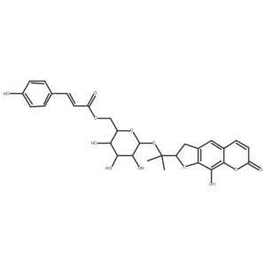 7H-Furo[3,2-g][1]benzopyran-7-one, 2,3-dihydro-9-hydroxy-2-[1-[[6-O-[3-(4-hydroxyphenyl)-1-oxo-2-propenyl]-I(2)-D-glucopyranosyl]oxy]-1-methylethyl]- Structure