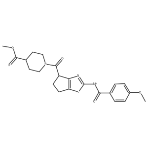 methyl 1-(2-(4-methoxybenzamido)-5,6-dihydro-4H-cyclopenta[d]thiazole-4-carbonyl)piperidine-4-carboxylate结构式