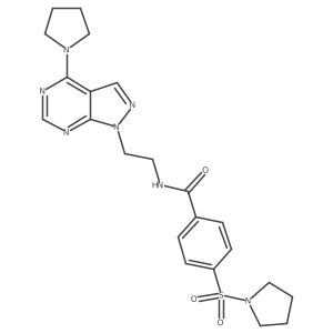 N-{2-[4-(pyrrolidin-1-yl)-1H-pyrazolo[3,4-d]pyrimidin-1-yl]ethyl}-4-(pyrrolidine-1-sulfonyl)benzamide结构式