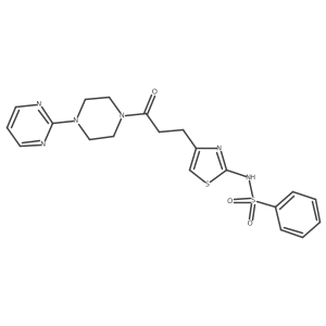 N-(4-(3-oxo-3-(4-(pyrimidin-2-yl)piperazin-1-yl)propyl)thiazol-2-yl)benzenesulfonamide结构式