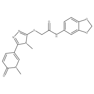 N-(2H-1,3-benzodioxol-5-yl)-2-{[4-methyl-5-(1-methyl-6-oxo-1,6-dihydropyridin-3-yl)-4H-1,2,4-triazol-3-yl]sulfanyl}acetamide结构式