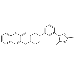 3-(4-(6-(3,5-dimethyl-1H-pyrazol-1-yl)pyrimidin-4-yl)piperazine-1-carbonyl)-2H-chromen-2-one结构式