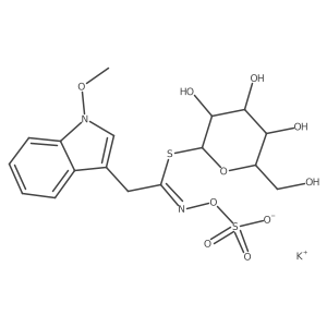Potassium (2-(1-methoxy-1H-indol-3-yl)-1-(((2S,3R,4S,5S,6R)-3,4,5-trihydroxy-6-(hydroxymethyl)tetrahydro-2H-pyran-2-yl)thio)ethylidene)amino sulfate结构式