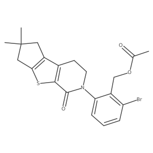 2-[2-[(Acetyloxy)methyl]-3-bromophenyl]-3,4,6,7-tetrahydro-6,6-dimethyl-2H-cyclopenta[4,5]thieno[2,3-c]pyridin-1(5H)-one结构式