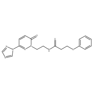 N-(2-(6-oxo-3-(1H-1,2,4-triazol-1-yl)pyridazin-1(6H)-yl)ethyl)-3-(phenylthio)propanamide结构式