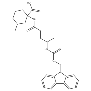 1-[4-({[(9H-fluoren-9-yl)methoxy]carbonyl}amino)pentanamido]-3-methylcyclohexane-1-carboxylic acid结构式