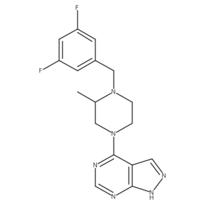 1-[(3,5-difluorophenyl)methyl]-2-methyl-4-{1H-pyrazolo[3,4-d]pyrimidin-4-yl}piperazine Structure