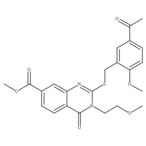 Methyl 2-((5-acetyl-2-methoxybenzyl)thio)-3-(2-methoxyethyl)-4-oxo-3,4-dihydroquinazoline-7-carboxylate Structure