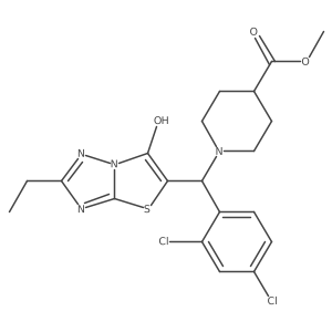 Methyl 1-((2,4-dichlorophenyl)(2-ethyl-6-hydroxythiazolo[3,2-b][1,2,4]triazol-5-yl)methyl)piperidine-4-carboxylate结构式